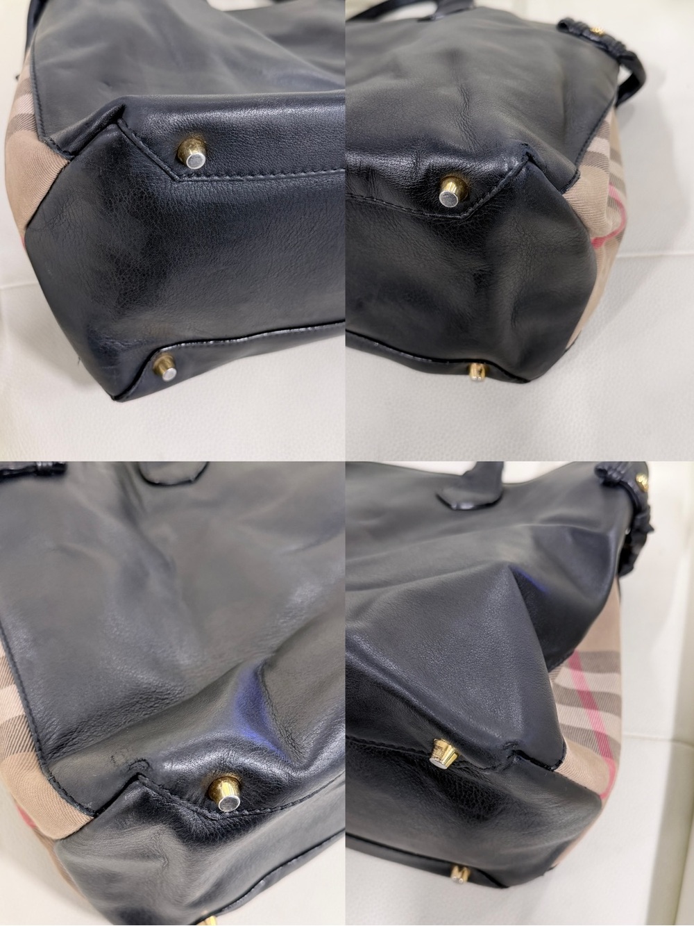 BURBERRY Banner Large Black Leather House Check Tote Bag - Picture 10 of 10